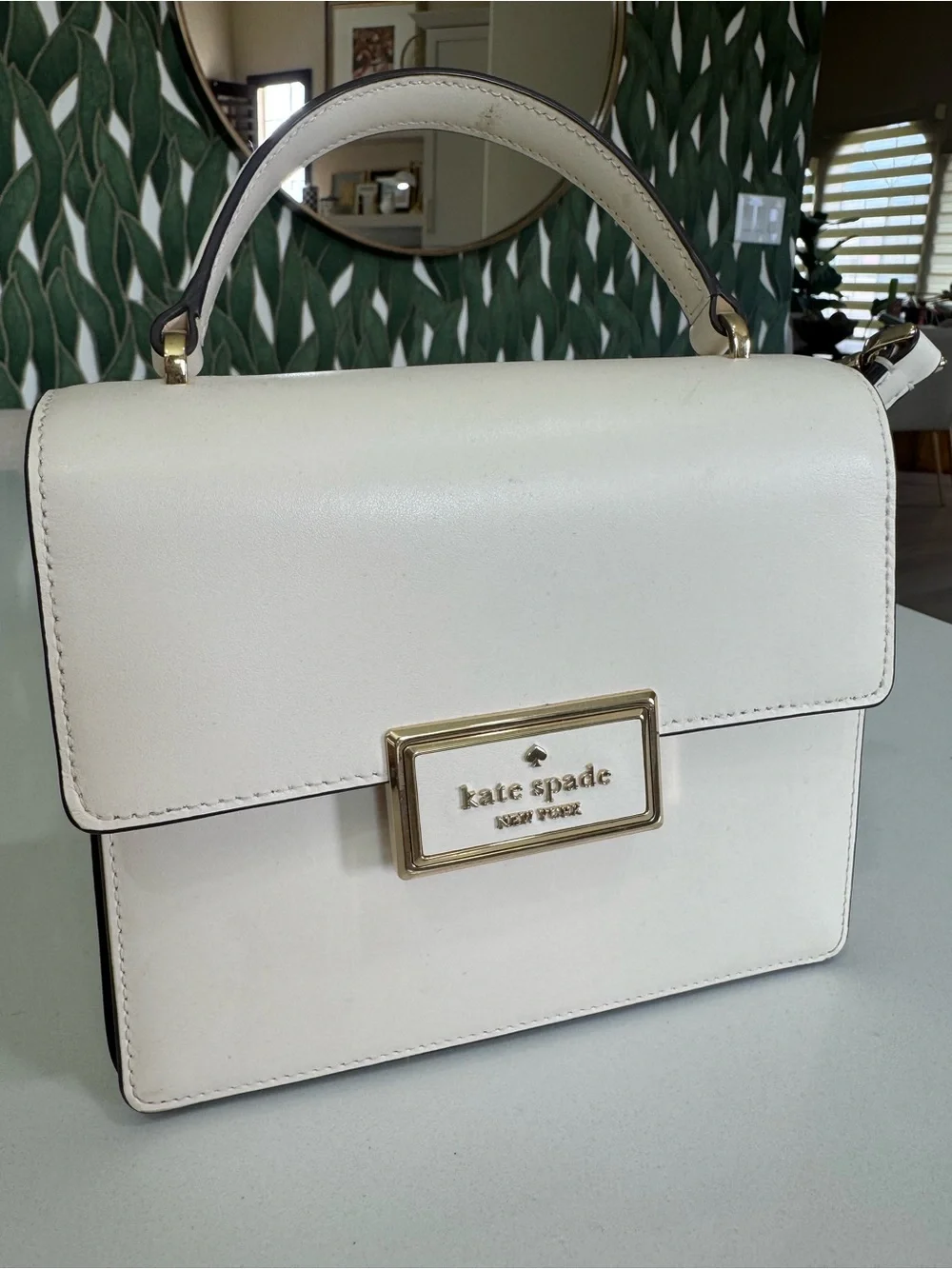 kate spade Cream Leather Top-Handle Satchel with Gold Hardware